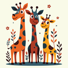 Stylized Giraffes in Flat Vector Design, Playful Color Palette