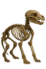 An artistic depiction of a dog skeleton showcasing intricate bone structure and anatomy. isolated on a transparent or white background