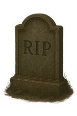 A weathered gravestone with the inscription RIP, symbolizing remembrance and the passage of time. isolated on a transparent or white background