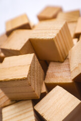 Wooden blocks arranged in a certain way on an isolated white background