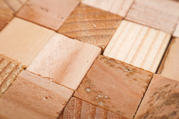 Wooden blocks arranged in a certain way on an isolated white background
