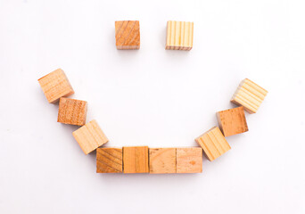Wooden blocks arranged in a certain way on an isolated white background