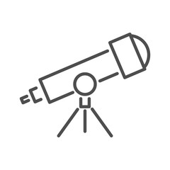 Telescope vector icon for discovery or spyglass use. This line scope symbol with an observatory view by design is perfect.