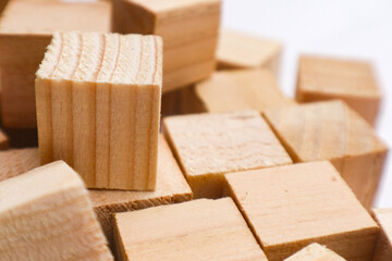 Wooden blocks arranged in a certain way on an isolated white background