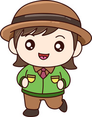 Cute cartoon boy in green shirt and brown hat running with happy face. Perfect for kids illustration, school theme, character design, mascot, and educational content.
