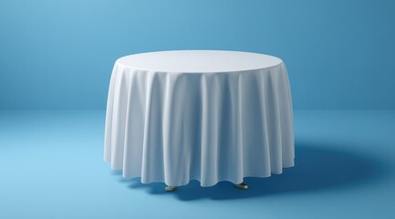 A digitally rendered image shows a round table draped 
