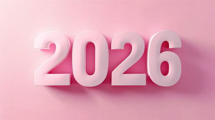 Soft pink 3d numbers representing the year 2026