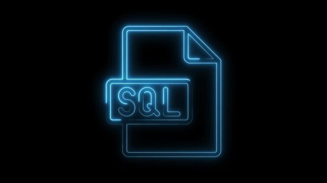 Glowing blue neon S Q L file icon isolated on black background futuristic digital data symbol technology