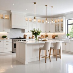 Elegant white kitchen with island