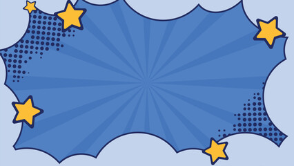 Comic Pop Art Style background with cloud, sky, sunburst and stars. Copy space in center. Funky and dynamic  vector for promotional materials