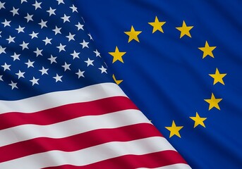 Obraz premium A close-up of the US and EU flags, representing strong international relations and a global partnership