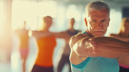 Senior Man Doing Yoga in a Fitness Class