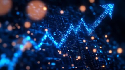 Digital Growth Animated Arrow Chart with Technology Abstract Concept, and Dark Background. - Powered by Adobe