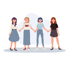 women standing together hand in hand showing support and friendship cartoon design
