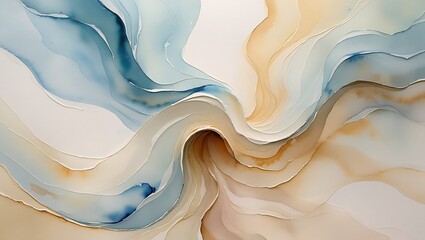 Abstract watercolor painting depicting flowing organic shapes in serene earth tones