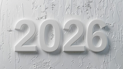 Clean white 3d numbers 2026 on textured background