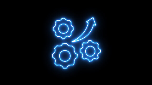 Neon Blue Gears and Upward Arrow:  Abstract Technology Growth Concept