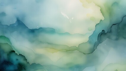 Abstract watercolor painting showcasing a serene and fluid display of blended turquoise and green hues