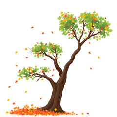 A tree with leaves falling from it