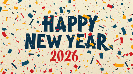 Happy new year 2026 with confetti celebration