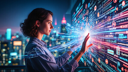 Businessman using mobile smartphone and icon network connection data with growth graph customer, digital marketing, banking and payment online, analysis and planning of business, Generative Ai