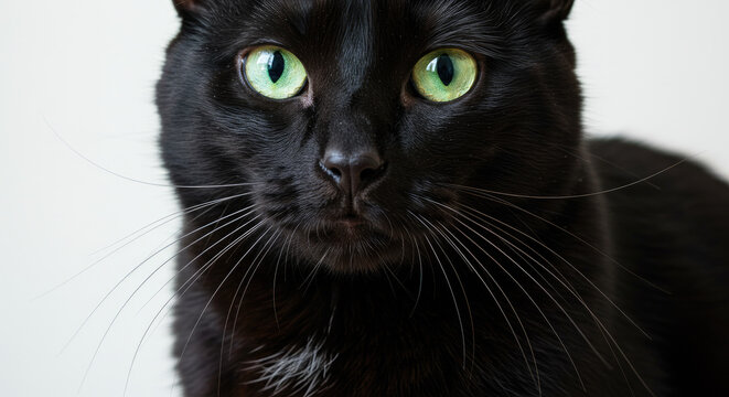 Closeup Portrait of a Black Cat with Green Eyes. - Powered by Adobe