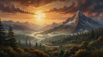 Misty Mountain Path Emotional Journey in Vibrant Pencil Sketch V2