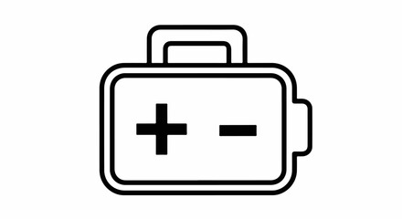 Black and White Battery Icon with Plus and Minus Signs