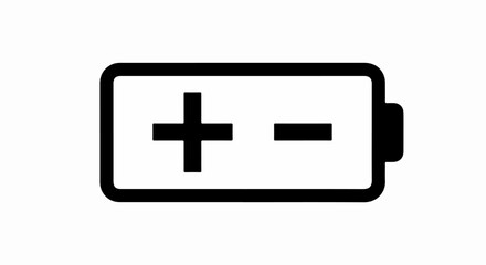 Minimalist black battery icon with plus and minus polarity symbols.