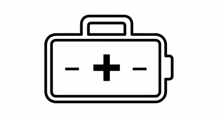 Simple black outline icon of a large storage battery with positive and negative terminals