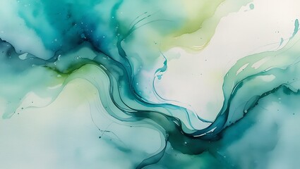 Abstract watercolor swirls in shades of teal and green evoking fluidity and serenity