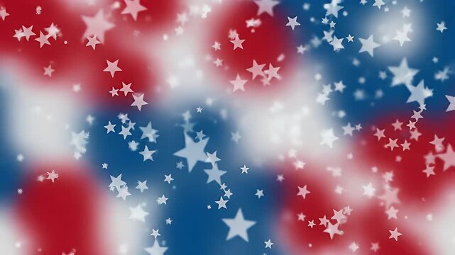 Dynamic patriotic celebration with glittering stars floating over red white and blue colors perfect for festive 4th of July holiday designs