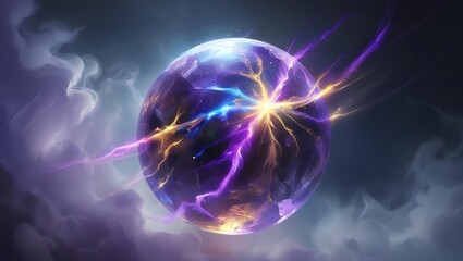 Floating Crystal Orb Radiating Multicolored Magical Energy in a Misty Atmosphere