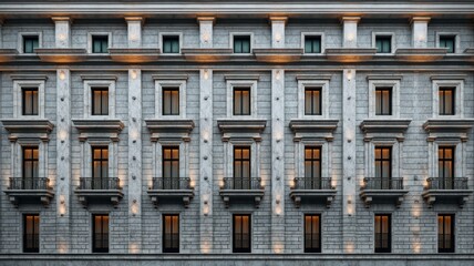 Obraz premium Symmetrical neoclassical building facade in monochrome. Neural network AI generated
