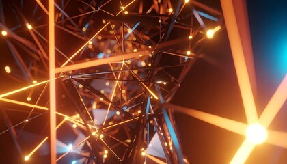Fototapeta premium Abstract 3D rendering of glowing orange and teal lines forming a complex geometric structure