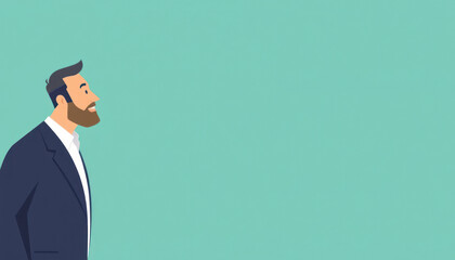 Professional man in suit looking upward against a teal background representing hope and opportunity in a modern business environment