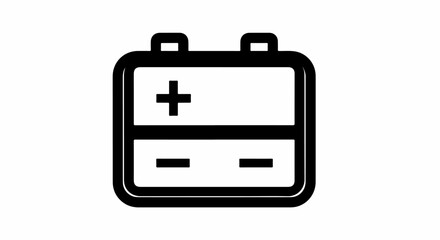 Black and White Battery Icon with Plus and Minus Symbols