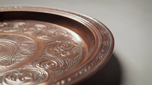 Detailed Copper Plate with Intricate Swirl Pattern Antique Metal Surface with Refined Craftsmanship