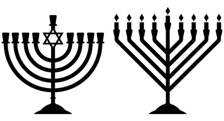 Menorah, two different shapes. Semicircular and straight. Flat vector illustration isolated on white background.