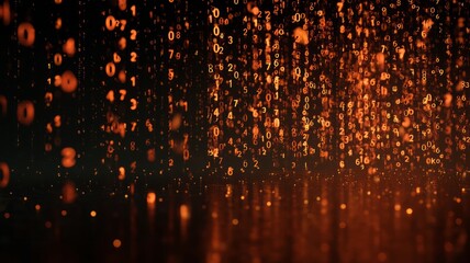 Glowing numeric matrix in amber tones. Neural network AI generated