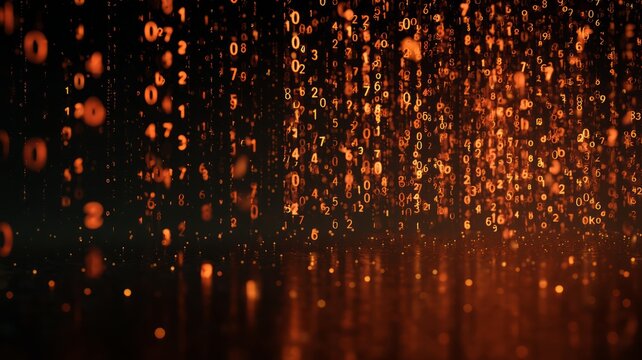 Glowing numeric matrix in amber tones. Neural network AI generated