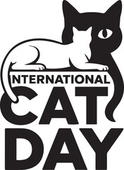 A reclining feline is juxtaposed against a black cat silhouette for international cat day