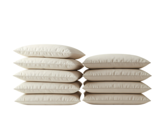 Neatly Stacked Bags of Rice A CloseUp View of Uncooked Grain in Fabric Packaging on Transparent background