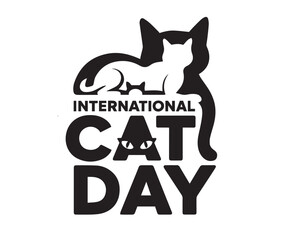 Black and white feline shows international cat day celebration in a modern style