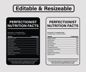 Perfectionist Nutrition Facts Vector &ndash; Funny Personality Label Design