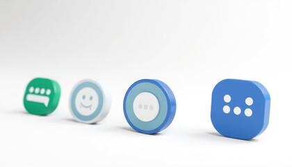 Colorful Communication Icons Representing Messages, Emoticons, and Interactive Elements for Digital Platforms and Social Media