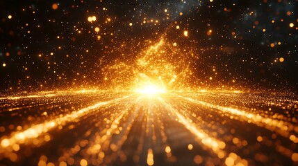 Golden particles explode outward in a spectacular display.