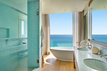 Luxurious Oceanfront Bathroom with Stunning Sea Views and Modern Fixtures