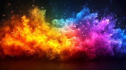 Colorful abstract design with vibrant hues and sparkling particles.