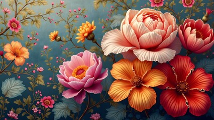 Vibrant Floral Symphony on a Teal Canvas